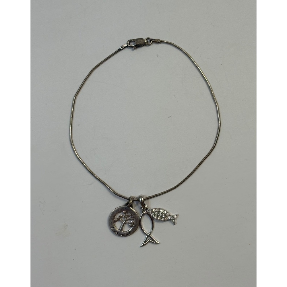 Vintage Sterling Silver Extra Long Snake Braid Charm Bracelet Christian Charms